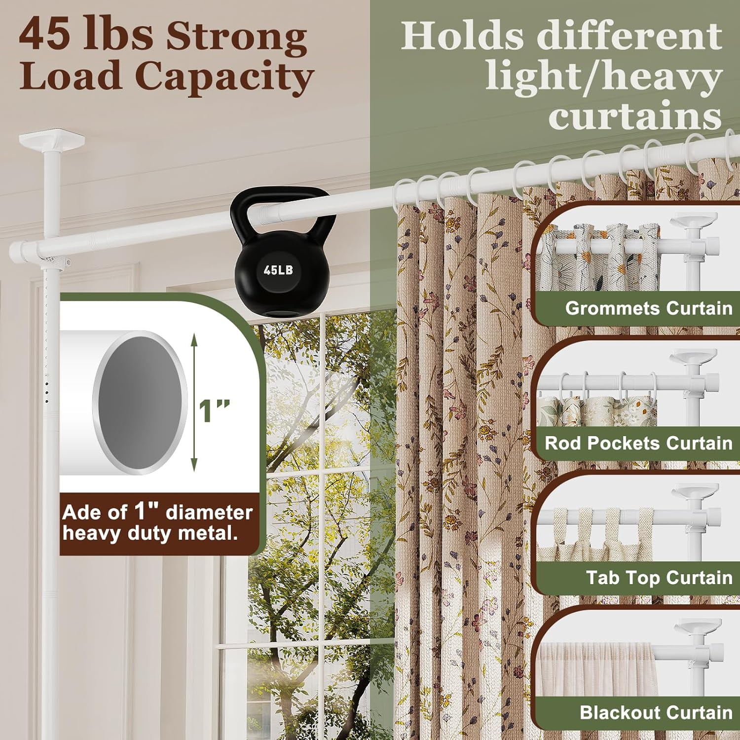 Room Divider for Room Separation, Tension Curtain Rods No Drilling, 4-10ft(H) 28-70inch(W) Adjustable Temporary Privacy Wall Divider, Heavy Duty Freestanding Space Partition Separator, White