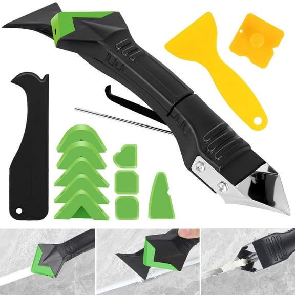 Caulking Tool 5 in 1, Caulk Remover & Silicone Sealant Finishing Kit with Grout Scraper and 6 Silicone Pads, Ideal for Kitchen, Bathroom, and Window Sealing