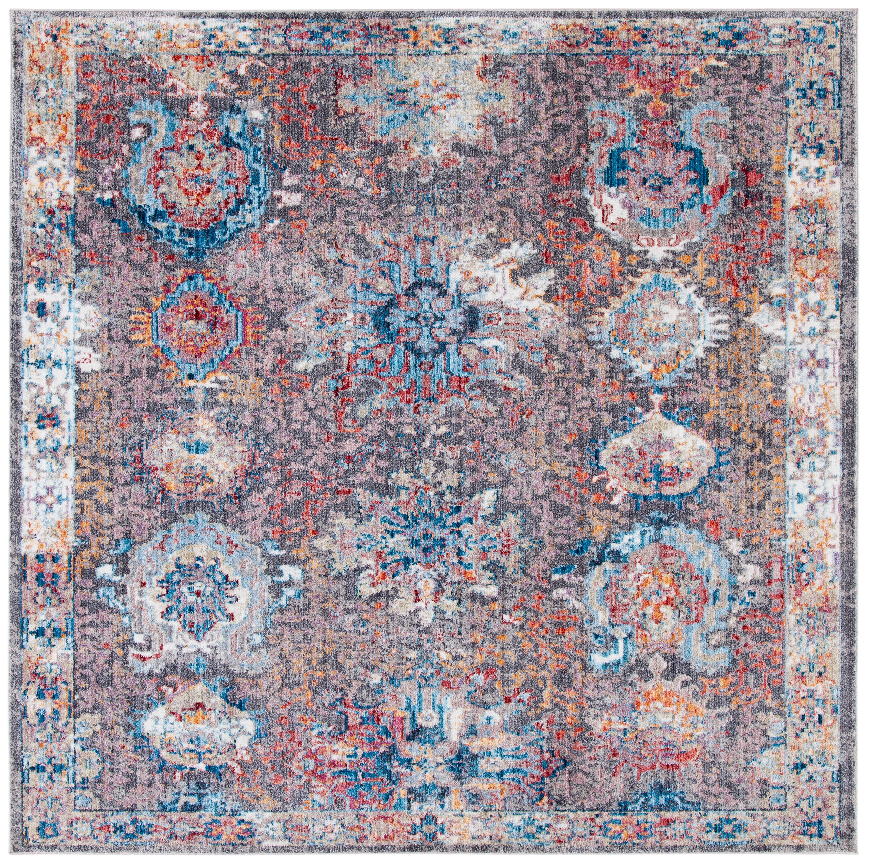 SAFAVIEH Bristol Felicity Oriental Polyester Area Rug, Dark Gray/Blue, 7' x 7' Square