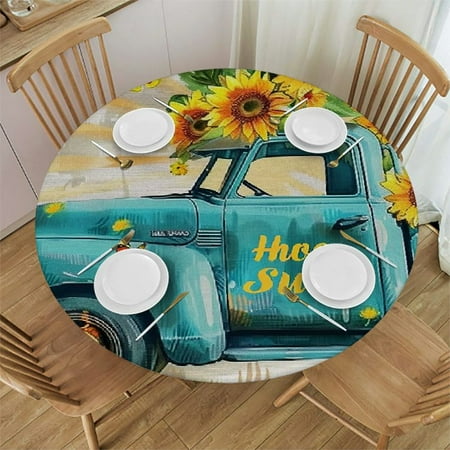 

YANMS Sunflowers Butterfly Truck Round Table Cover Waterproof 100% Polyester Fiber 31-35
