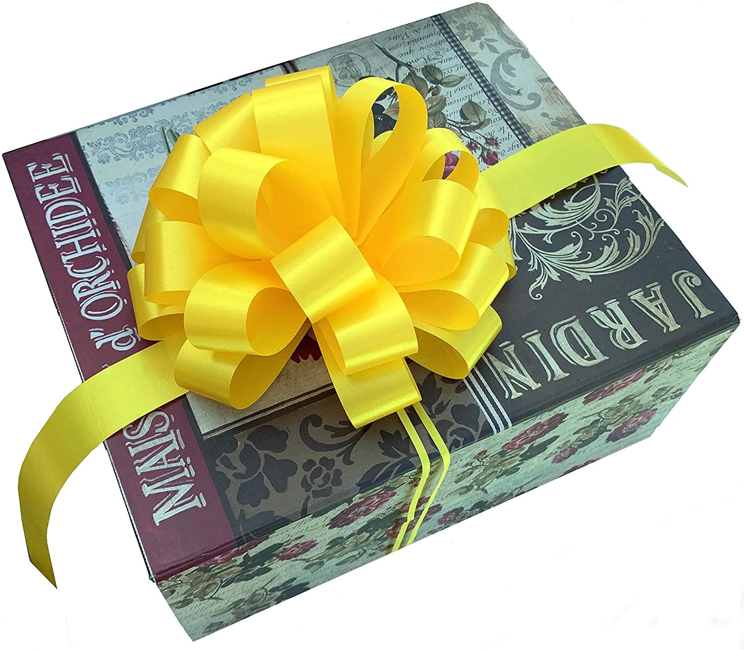 Big Decorative Yellow Pull Bows - Set of 6, 20" Long Tails, 9" Wide, Easter, Mardi Gras, Support Our Troops Ribbon, Fall, Christmas