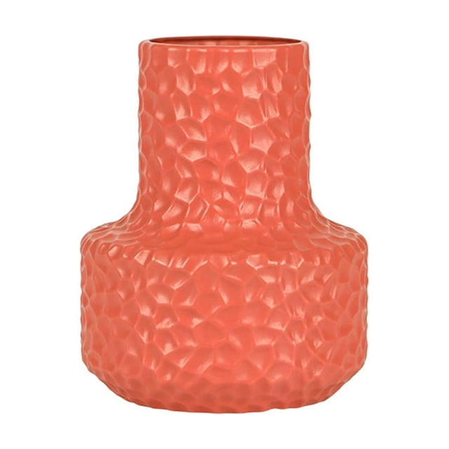 Tauxra Orange Red Decorative Vase 5.8 Inch Tall Plastic Flower Vase for Home Decor Artificial Flowers Dried Flowers Rattan Woven Design Geometric Cutout