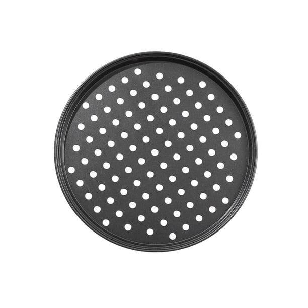 Bandeja perforada de acero para hornear pizza, ideal para pizzas con mucho queso y recetas gourmet; duradera y antiadherente, perfecta para uso doméstico y en cocinas profesionales