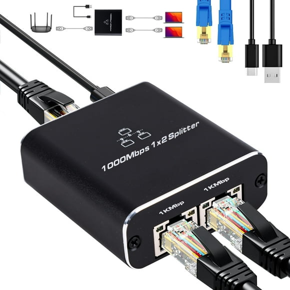LIEZHUA 1000Mbps Network Splitter with LAN Cable Cat 6 - RJ45 Ethernet Splitter 1 to 2 High Speed Gigabit LAN Internet Splitter for Cat 5/5e/6/7/8, Supports Two Devices Working Simultaneously