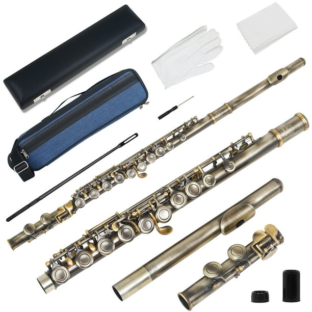 Flauta Juego de flauta SLADE C-key de 16 agujeros, flauta C de agujero cerrado con estuche, varilla de limpieza, paño de limpieza y guantes para principiantes amantes de la música SLADE Flauta