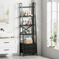 thumbnail image 4 of 5-Tier Ladder Shelf with 2 Drawers, Narrow Bookshelf Storage Shelves, Industrial Bookcase Freestanding Rack Units for Bedroom, Living Room, Bathroom, Home Office, Balcony, Wood Metal, Black Oak, 4 of 6