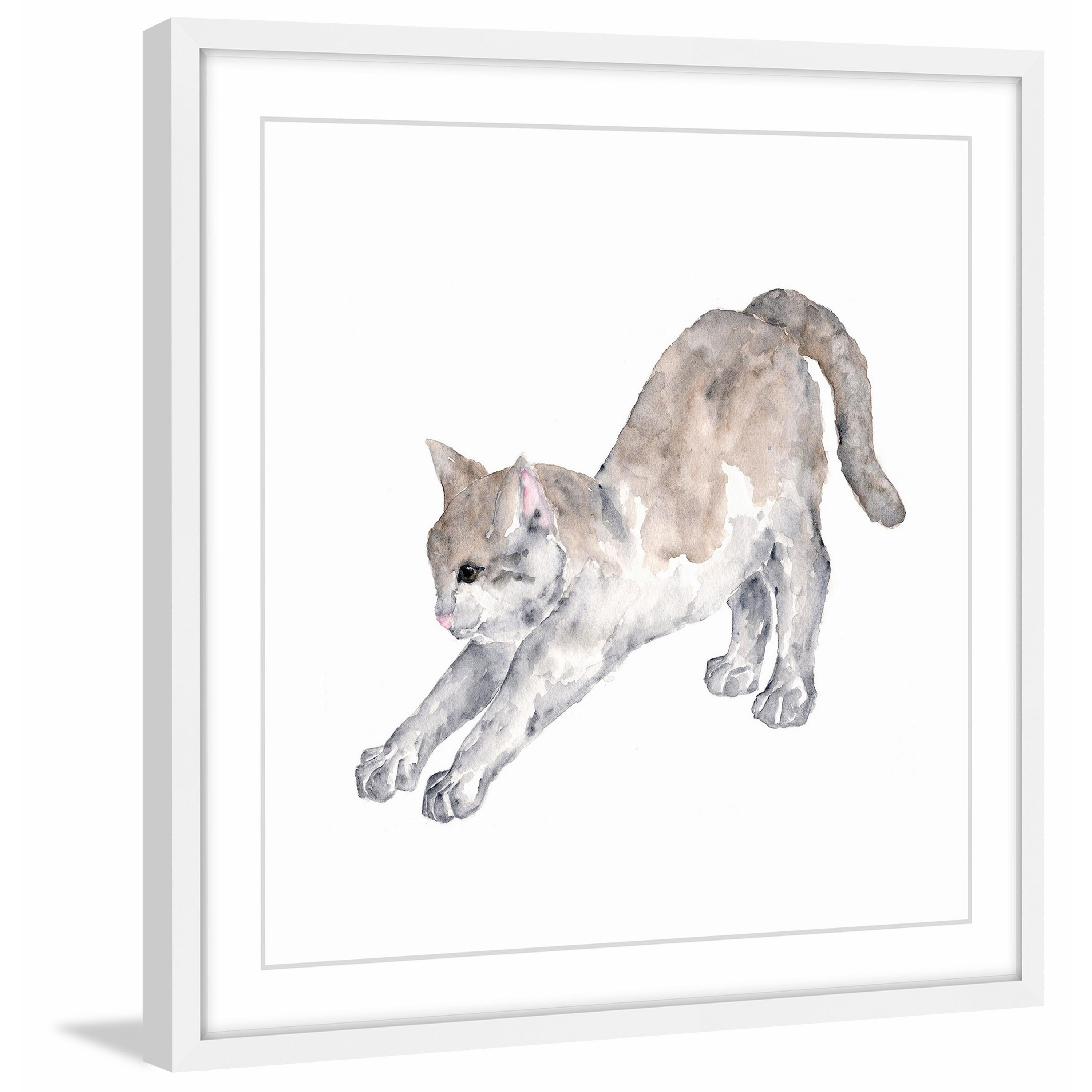 Marmont Hill 'Stretching Cat' by Thimble Sparrow Framed Painting Print