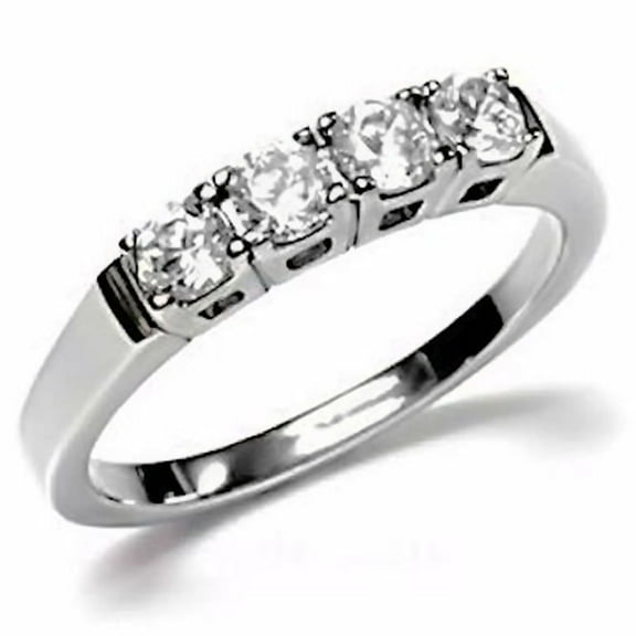 Trustmark 0.64 ct Clear Ice on Fire CZ 4 Stone Stainless Steel Female Anniversary Wedding Band Sz 10.0