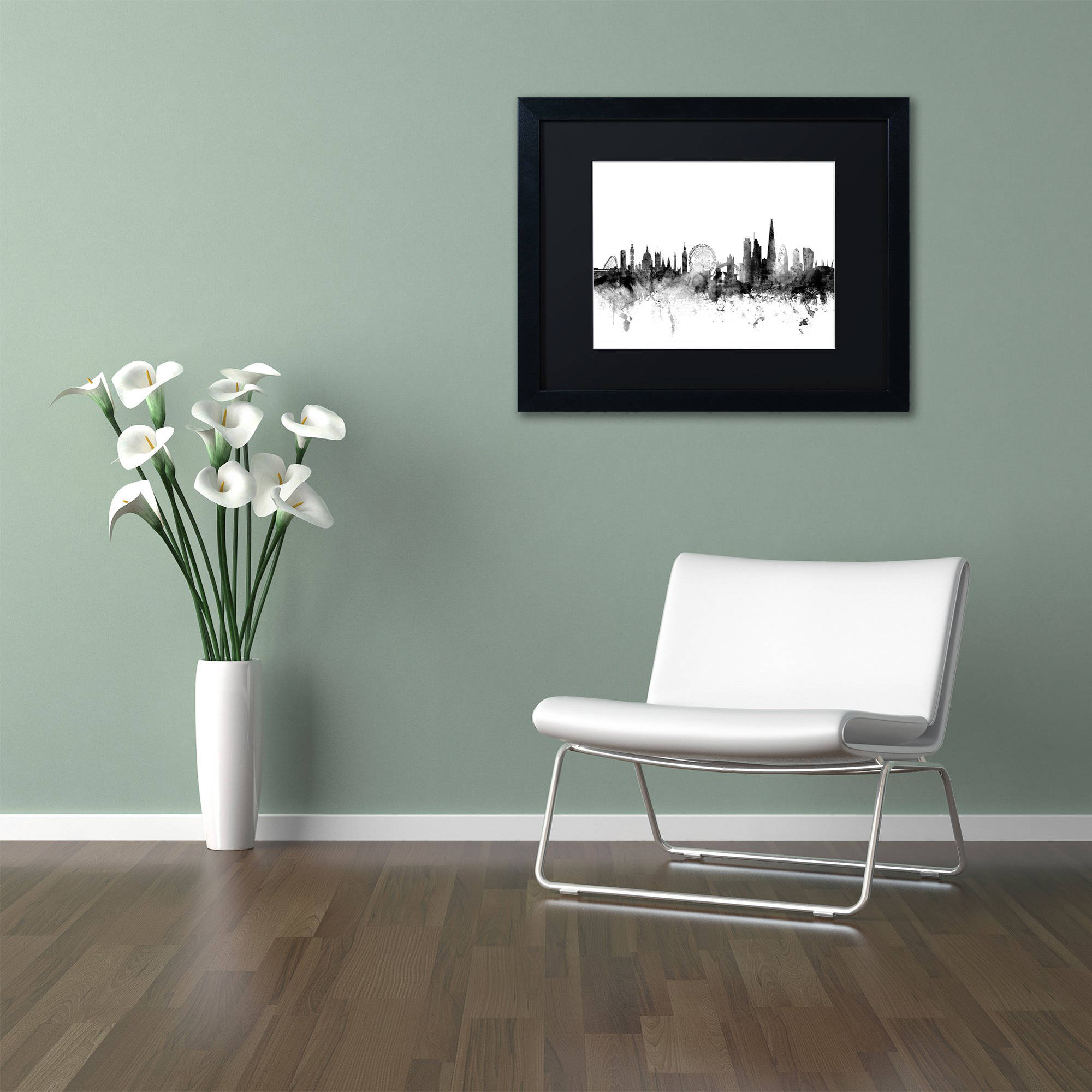 Trademark Fine Art "London England Skyline B&W" Canvas Art by Michael Tompsett, Black Matte, Black Frame