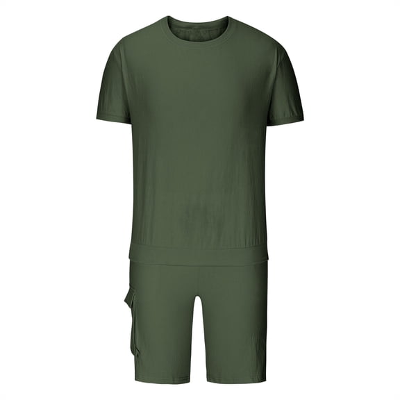 Maqroz Mens Sweatsuits 2 Piece Set Summer Solid T-Shirt and Shorts Sets Casual Crew Neck Short Sleeve Top with Elastic Waist Bottoms Lightweight Soft Blend Everyday Loungewear Outfit
