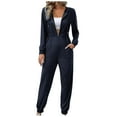 thumbnail image 2 of SBYOJLPB Workout Sets for Women Women's Casual Fashion V-neck Long Sleeve Hooded Zipper Long Jumpsuit Navy 6(M), 2 of 7