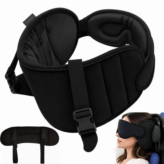 Travel Pillow for Airplanes, 360° Head Support Pillow with Integrated Eye Mask, Compact Travel Neck Pillow for Long Flights, Car Rides & Naps