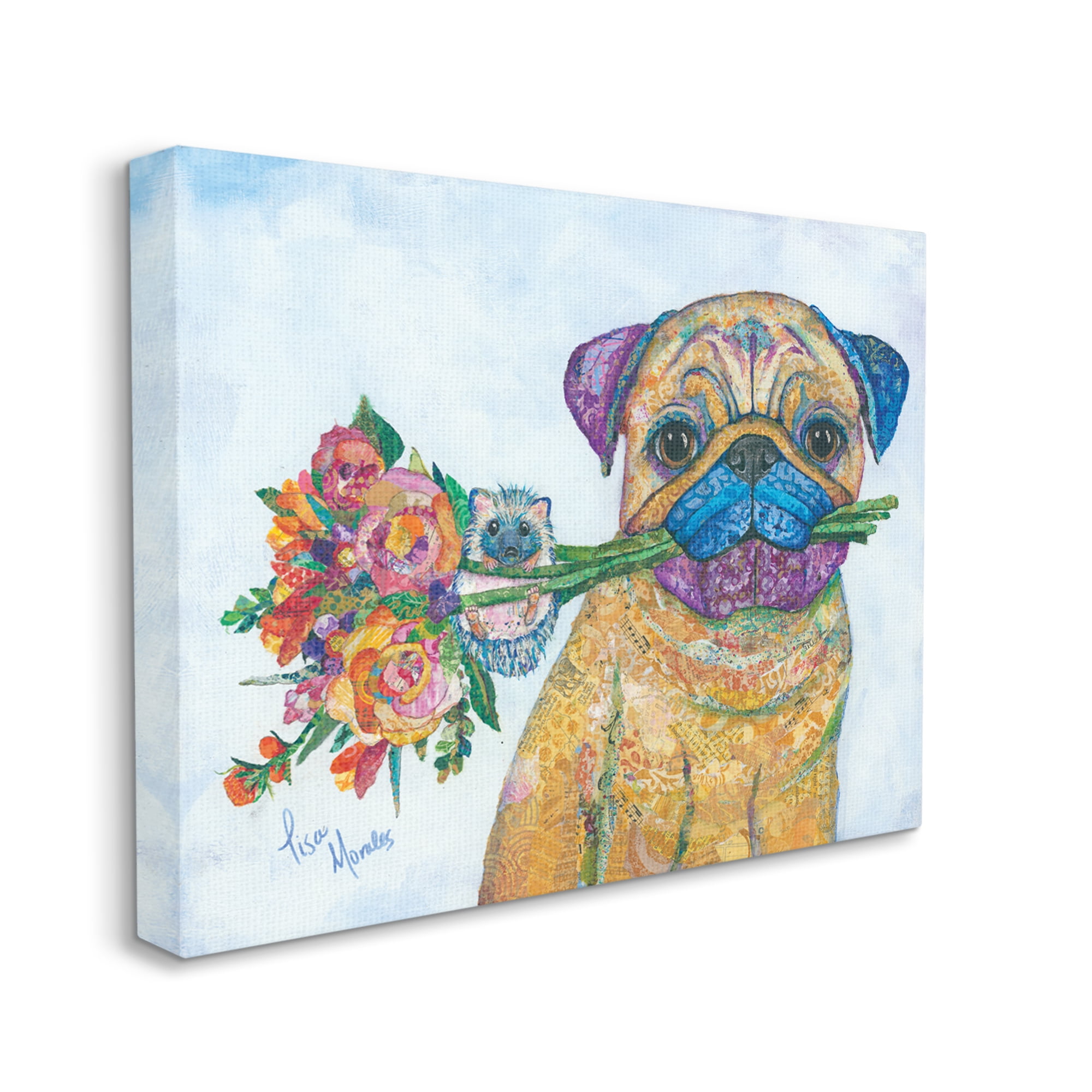 Stupell Industries Pug & Hedgehog Layered Paisley Patterns Animals Collage Painting Gallery Wrapped Canvas Print Wall Art, Design by Lisa Morales