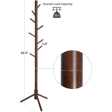 Vasagle Coat Rack Solid Wood Stand Free Standing Hall Tree With 8 Hooks Dark Walnut Urcr04wn Canada Vasagle Coat Rack Solid Wood, Free Standing Coat Racks Canada
