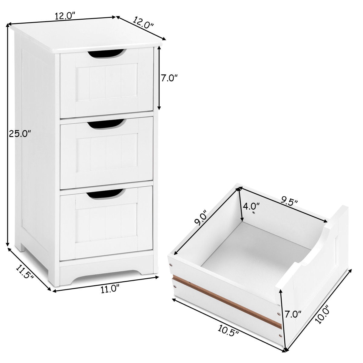 Ghp 12 X12 X25 White Waterproof Mdf Bathroom Floor Cabinet With 3 Ghp 12 X12 X25 White Waterproof Mdf