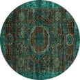 thumbnail image 1 of Ahgly Company Machine Washable Indoor Round Abstract Turquoise Blue Modern Area Rugs, 5' Round, 1 of 4
