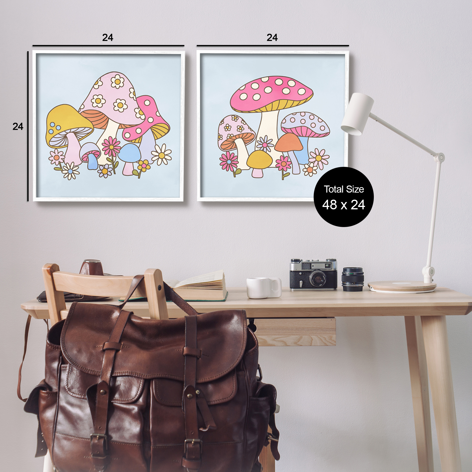 Stupell Industries Groovy Floral Mushrooms Botanical & Floral Painting White Framed Art Print Wall Art, 24 x 24, Set of 2