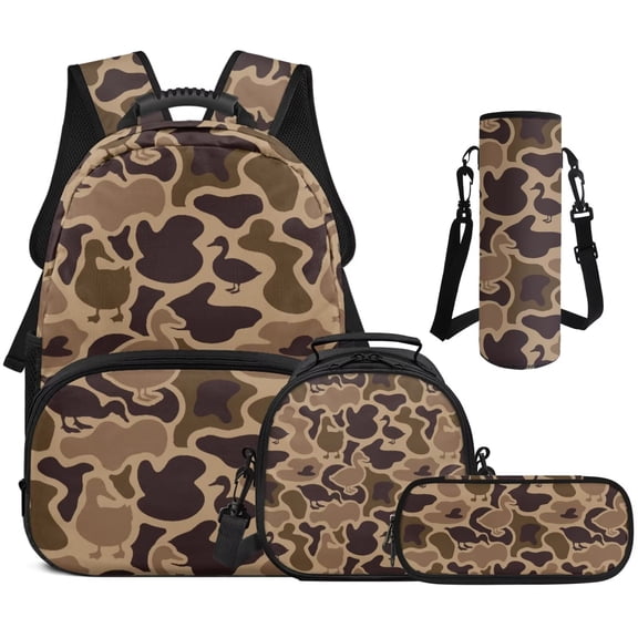 HUISEFOR Camo Duck Kids Backpack for Girls 10-12 School Backpacks Sets with Lunch Bag Pencil Case Water Bottle Holder 4 Piece Travel Bookpack Multifunctional