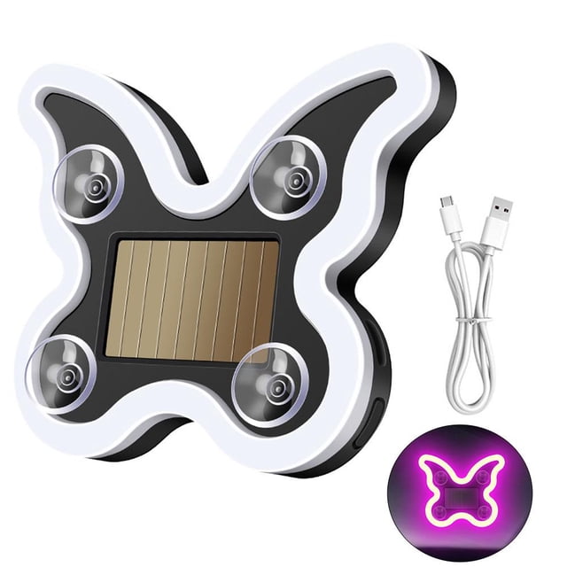 Car LED Ambient Light, Solar-Powered Butterfly-Shaped LED Neon Light for Night Driving, IP65 Waterproof, 5 Modes, Romantic Gift for Christmas, Valentine's Day, Anniversary, Date Night (1Pcs)