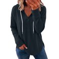 thumbnail image 7 of Sheghy Hoodies for Women Ladies Daily and Winter Long Sleeved V-neck Drawstring Knitted Loose Fitting Hooded Sweatshirt Hanging Sweatshirt Top Black S, 7 of 7