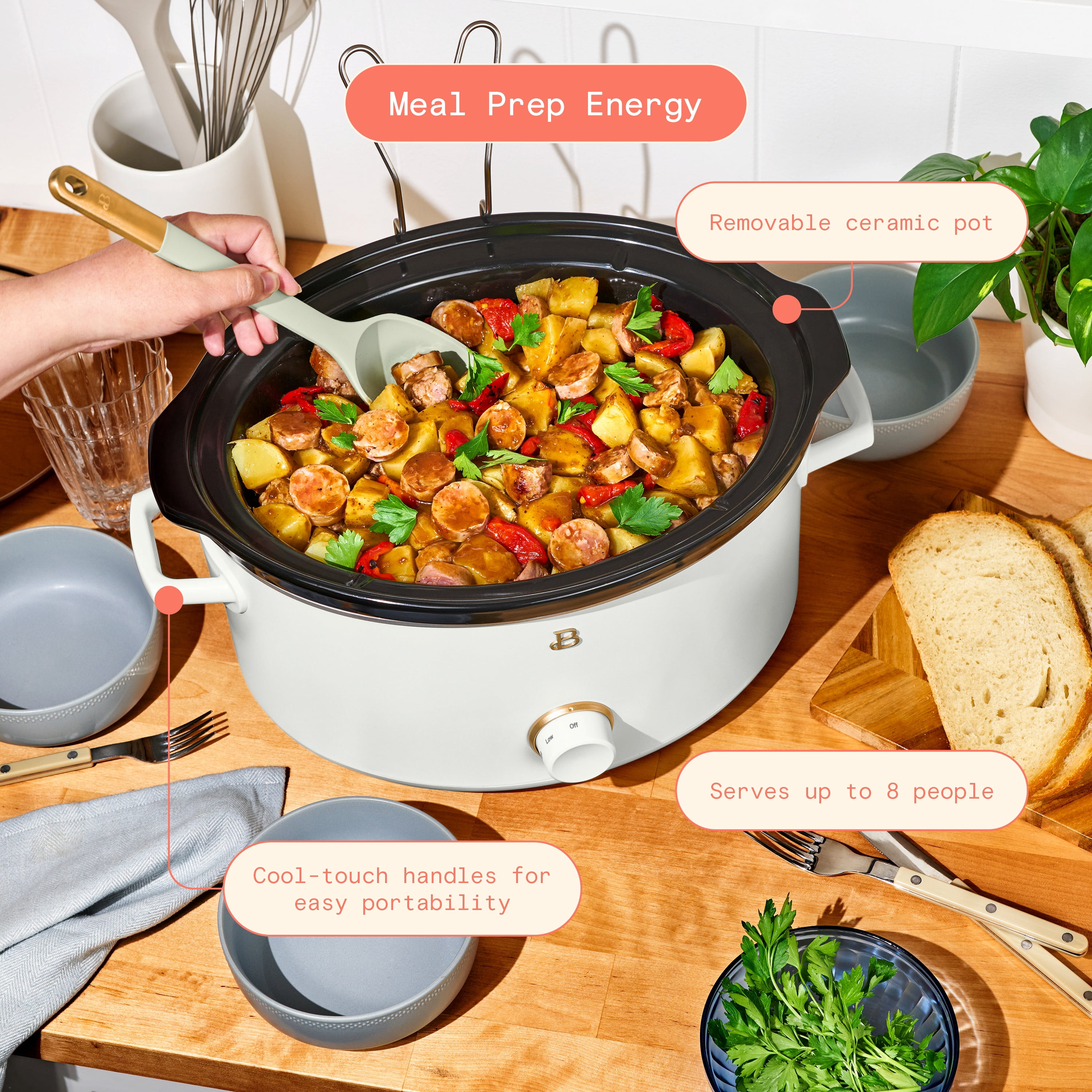 Beautiful 8 Qt Manual Slow Cooker, White Icing by Drew Barrymore