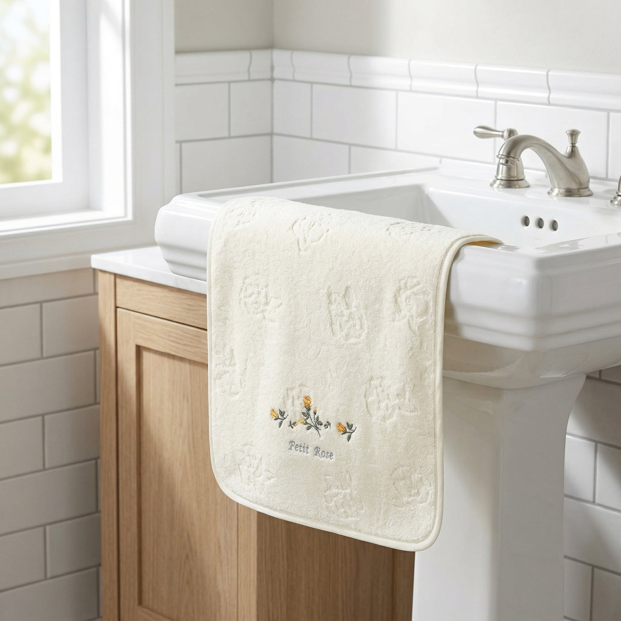 Unique Bargains Cotton Embroidered Floral Hand Towels Yellow 29" x 13"