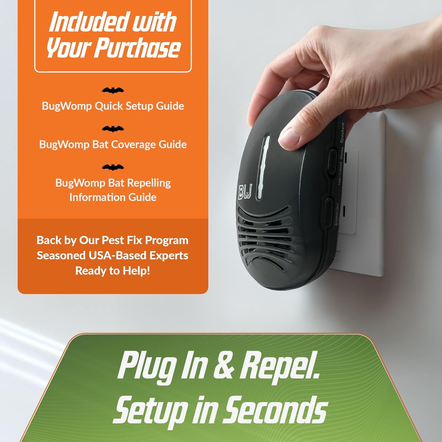 BugWomp-BEU Bat Expulsion Unit – Dynamic Ultrasonic Bat Repellent (Midnight Black Edition)