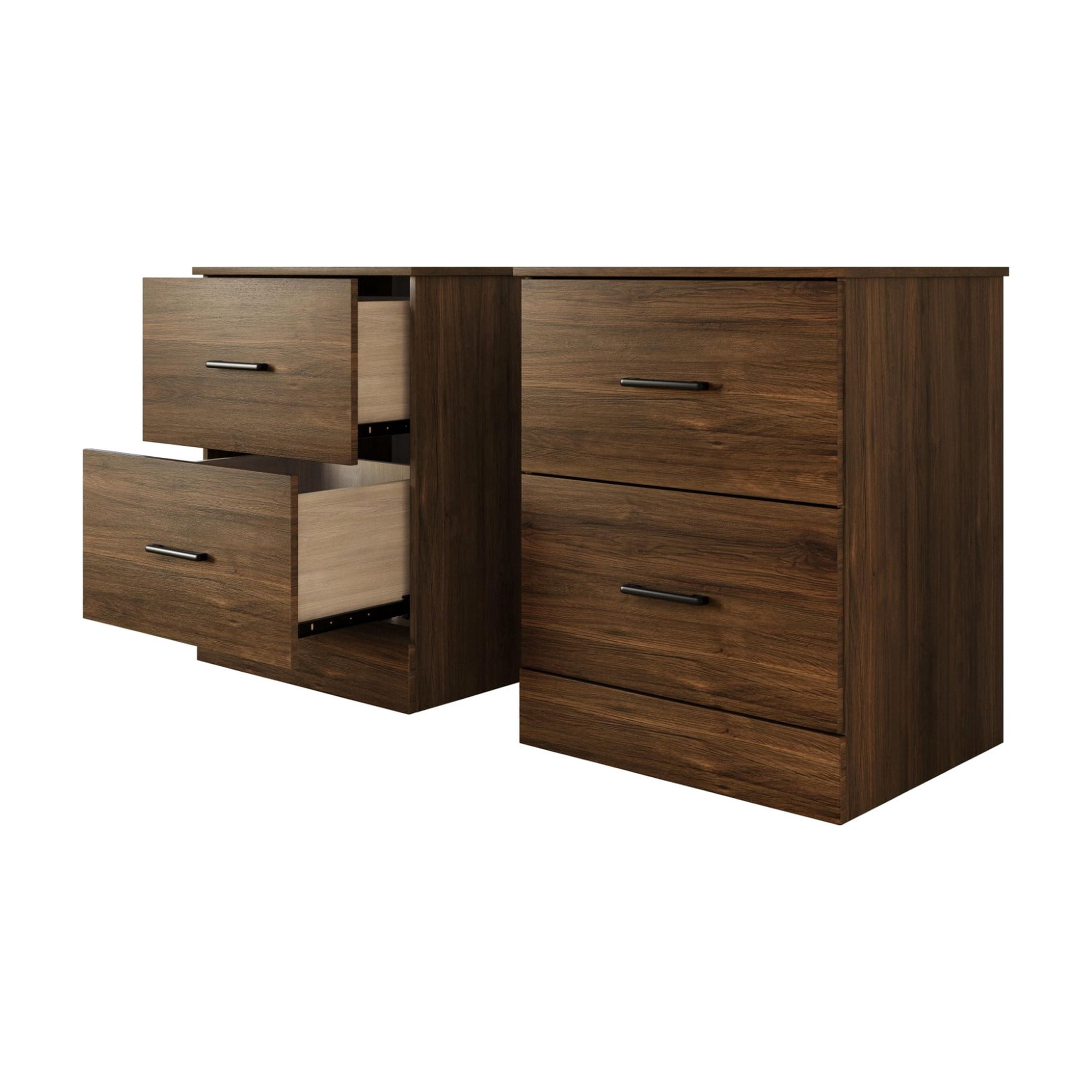 Home Design Meriden Nightstand with 2 Storage Drawers and Wood-Look Finish, Space-Saving Design, Brown (Set of 2)