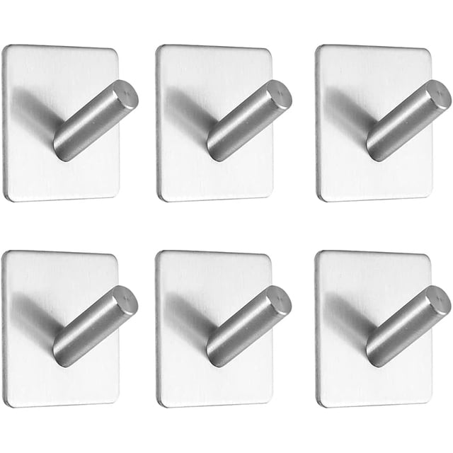 6 ganchos autoadhesivos para toallas de pared de acero inoxidable 304, sin necesidad de taladrar, resistentes al óxido para baño, inodoro, cocina y oficina.