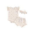 thumbnail image 2 of Yunliwuli Baby Girl 3 Piece Clothes Daisy Print Romper and Ruffle Elastic Shorts Headband Set Summer Outfits, 2 of 10