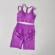 thumbnail image 4 of Conjunto de Yoga sin costuras para mujer, ropa deportiva para gimnasio, Sujetador deportivo y pantalones cortos de cintura alta, traje corto ajustado para levantamiento de glúteos, 2 uds., 4 of 5
