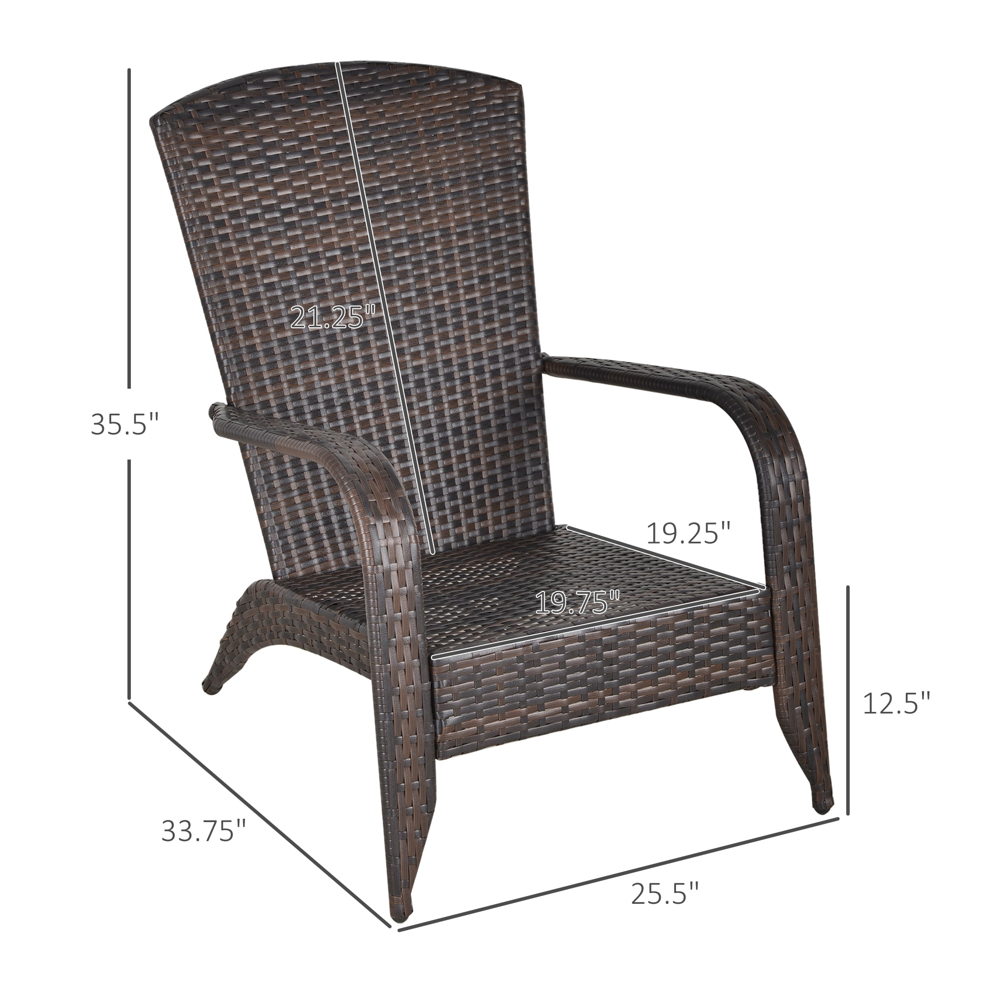 Outsunny Patio Wicker Adirondack Chair, Outdoor All-Weather Rattan Fire Pit Chair w/ Soft Cushions, Tall Curved Backrest and Comfortable Armrests for Deck or Garden, Cream White