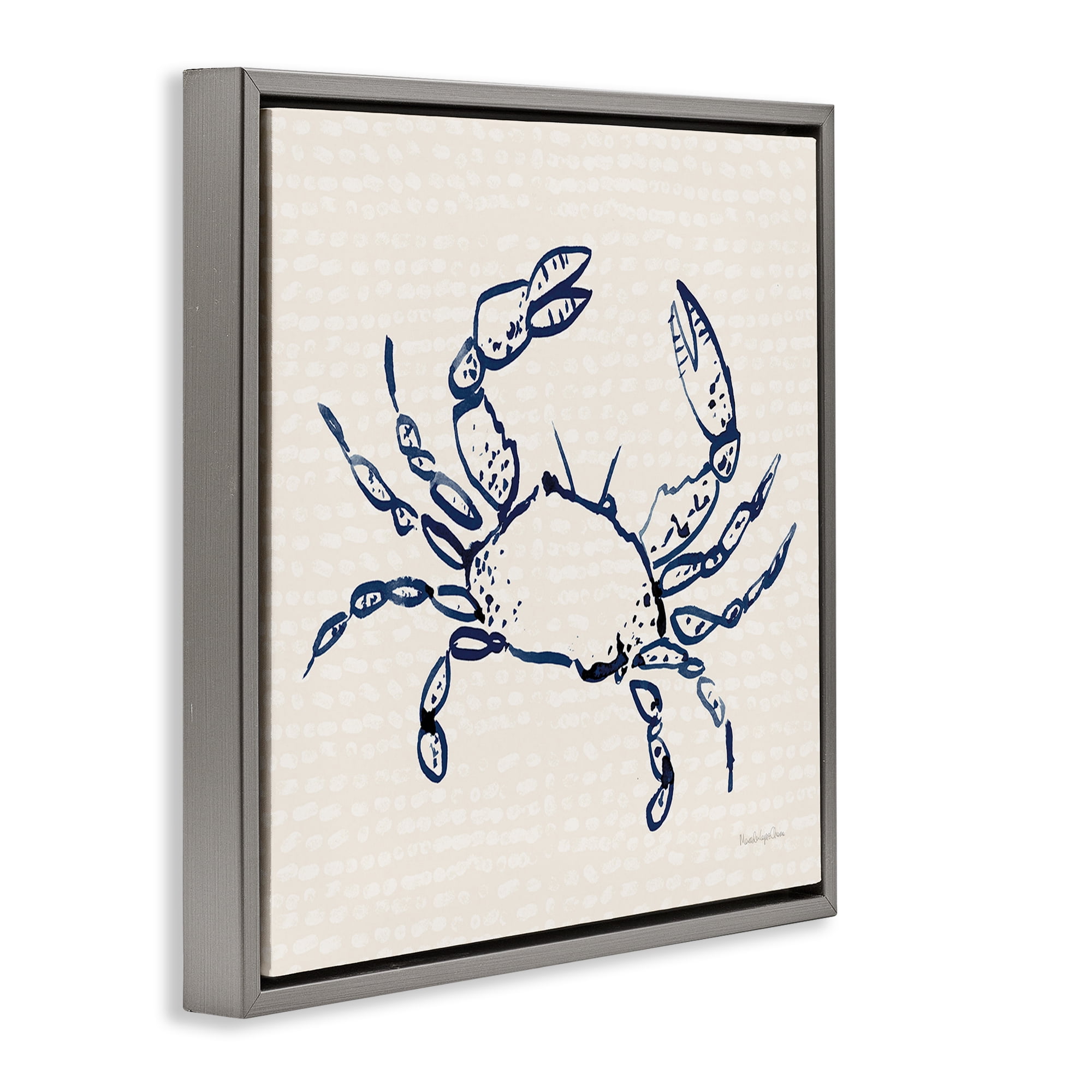 Stupell Industries Crab with Dotted Background Animals & Insects Painting Gray Floater Framed Canvas Art Print Wall Art, 18 x 18