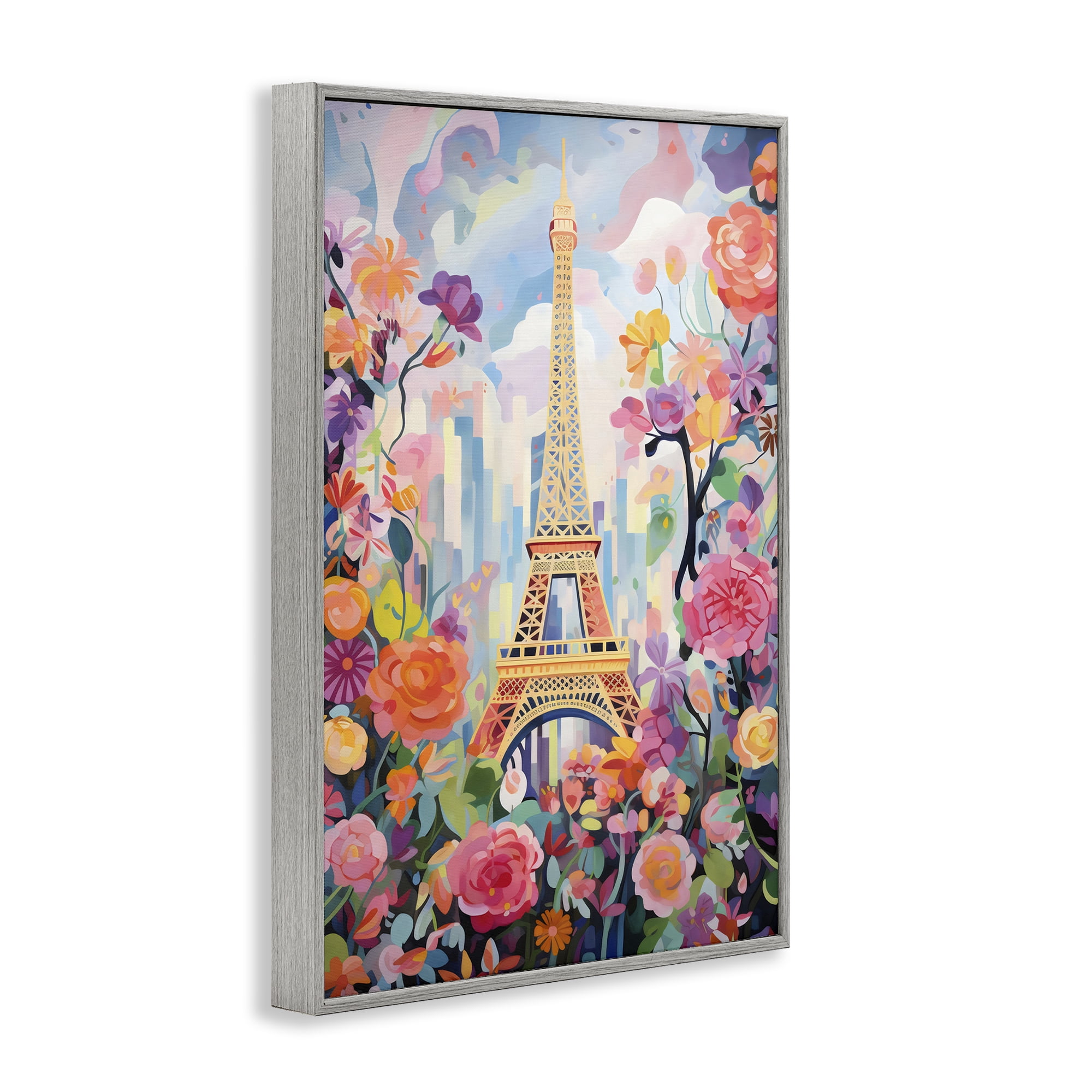 Stupell Industries Eiffel Tower Surrounded By Florals Gray Framed Giclee Art, design by Creative Studio