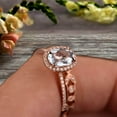 thumbnail image 5 of 2.75 Carat 8x6mm Oval Cut Blue Aquamarine Engagement Ring Set Floral leaf diamond wedding band Bridal Ring Set 10k Rose Gold Halo Design, 5 of 5