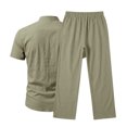 thumbnail image 6 of Gamivast Men's 2 Piece Summer Beach Outfits Short Sleeve Button Down Banded Collar Shirts and Long Pants Set Casual Linen Feel Vacation Yoga Lightweight Suits Green XXXL, 6 of 6