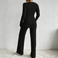 thumbnail image 3 of Hsovts Women Soft Knit Ribbed Lounge Matching Set,Long Sleeve Wrap V‑Neck Tunic Top Wide Leg Pants 2 Piece Home Outfit, 3 of 4