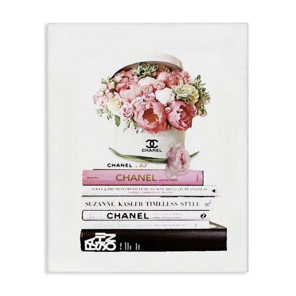 Stupell Industries Contemporary Pink Florals in Hat Box Glam Fashion Books Canvas Art, 16 x 20, by Ros Ruseva