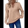 thumbnail image 2 of Blusas de Punto Gofre para Mujer, Camisas de Larga con Cuello en V, Blusas Casuales Elegantes Estilo Henley, Conjuntos de Otoño 2025 Albaricoque Dorado XL, 2 of 6