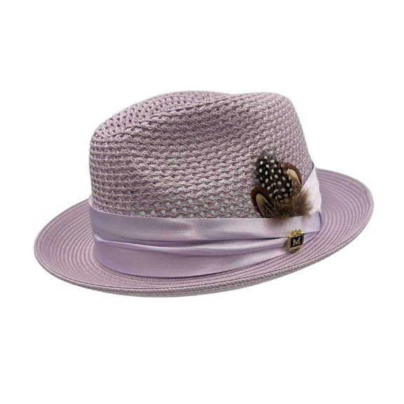 Montique Lavender Solid Color Pinch Braided Fedora With Matching Satin Ribbon Hat H-34