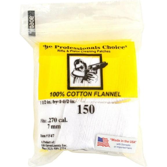 The Professionals Choice Square Flannel Cleaning Patches .270 Cal / 7mm, 150 Pack
