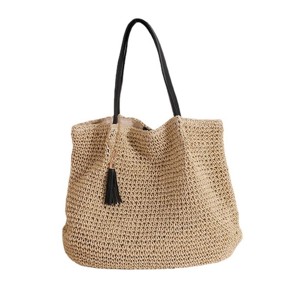 Otqutp Women Woven Straw Tote Bag Casual Large Capacity Handbag Beach Vacation Traveling Hiking Bag