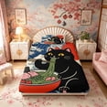 thumbnail image 4 of Manfei Cartoon Black Cat Twin Sheet Sets for Girls Women, Ramen Wave Bedding, Beige Blue Red 3 Pieces, 1 Flat Sheet, 1 Fitted Sheet and 1 Pillowcase, 4 of 6