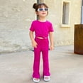 thumbnail image 5 of FAOWME Baby Kids Girls Boys Autumn Solid Color Short Sleeve T-Shirt Long Pants Set Outfits Clothes Hot Pink 18-24 Months, 5 of 8