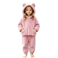 thumbnail image 2 of Toddler Boys Girls Flannel Hooded Loungewear Set, Warm Top & Pants Home Wear Pink 3 Years, 2 of 7