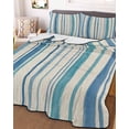 thumbnail image 3 of Quilts Twin Size Bedding Set, Vintage Blue Teal Striped Lightweight Quilted Comforter, Farmhouse Stripes Retro Art Soft Reversible Bedspread Coverlet with Pillow Covers for All Season, 68" x 86", 3 of 7