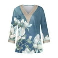 thumbnail image 4 of BangWanChi 3/4 Length Sleeve Womens Tops Fashion Women's Summer V-Neck 3/4 Sleeve Lace Print Casual T-shirt Blouse, 4 of 5