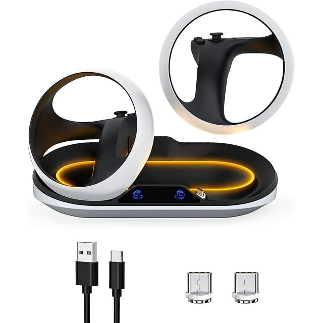 FIEHDUW Charging Station for PSVR 2 Controllers, Fast PSVR2 Charging Dock with 2 Magnetic Type-C Connectors, PS VR2 Controller Charging Station with LED Indicator and Type-C Cable