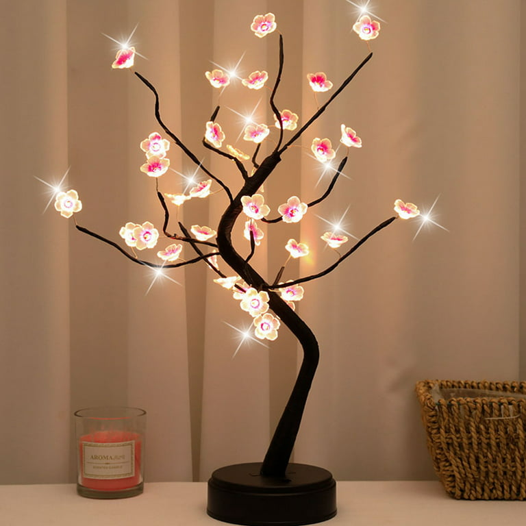 Cherry Tree Bonsai Lamp Beautiful Decorative Cherry Blossom Tree Light with  36 LEDs USB or Battery Powered IP66 Waterproof LED Cherry Blossom Tree for  Home Bedroom Dorm Valentines Tabletop Decoration 
