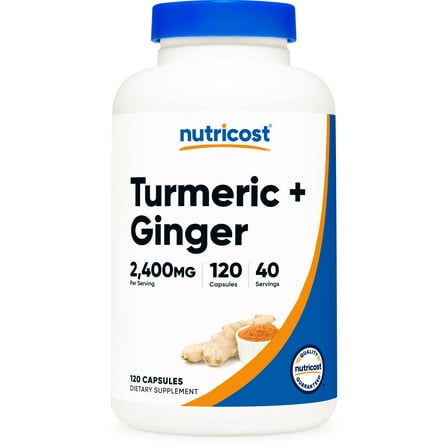 Nutricost Turmeric   Ginger Capsules with Bioperine, 2400mg Per Serving, 120 Capsules - GMO-Free, Gluten-Free, 40 Servings